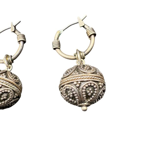 VTG Bali Granulation Bead Dangle Drop Earrings Silver Tone Ethnic Retro - Picture 4 of 5